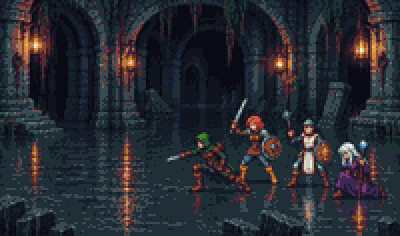 The party after a boss kill in the Drowned Keep