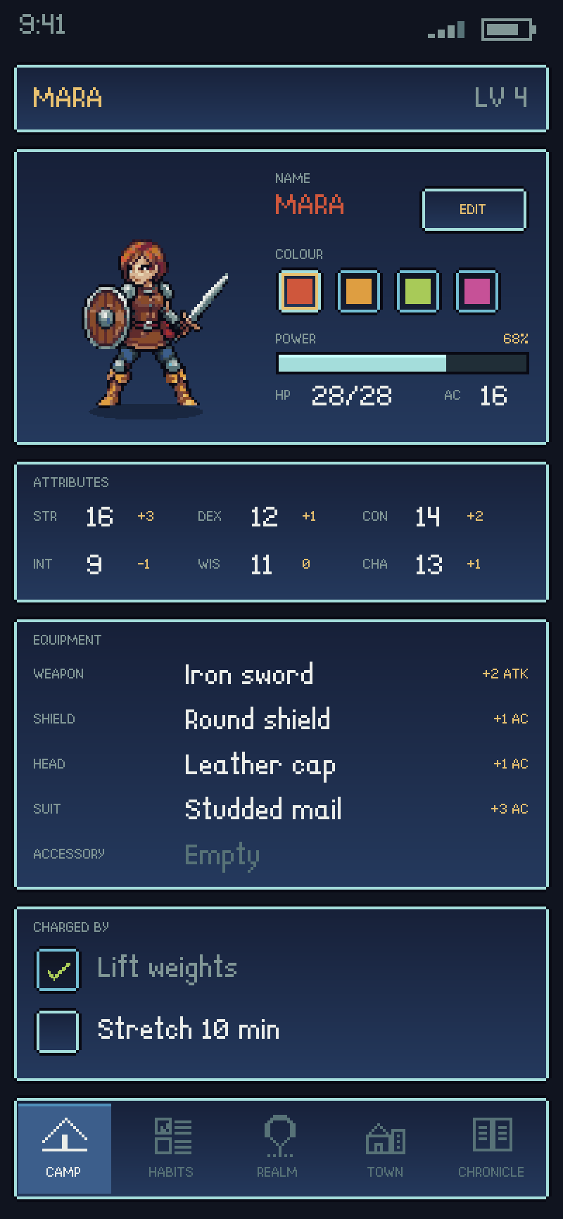 A character sheet